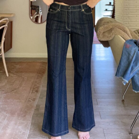 Vintage ESCADA gold thread stripe jeans- Size 6 - Picture 1 of 9